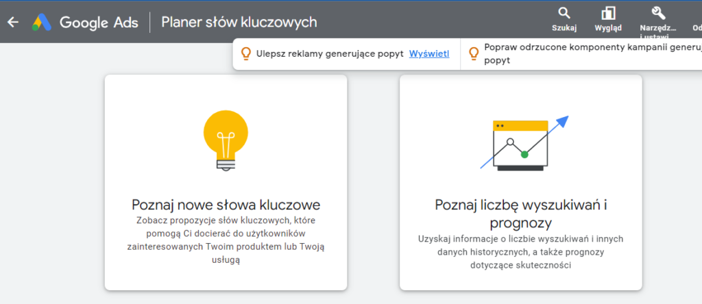Planer słów kluczowych w Google ADS