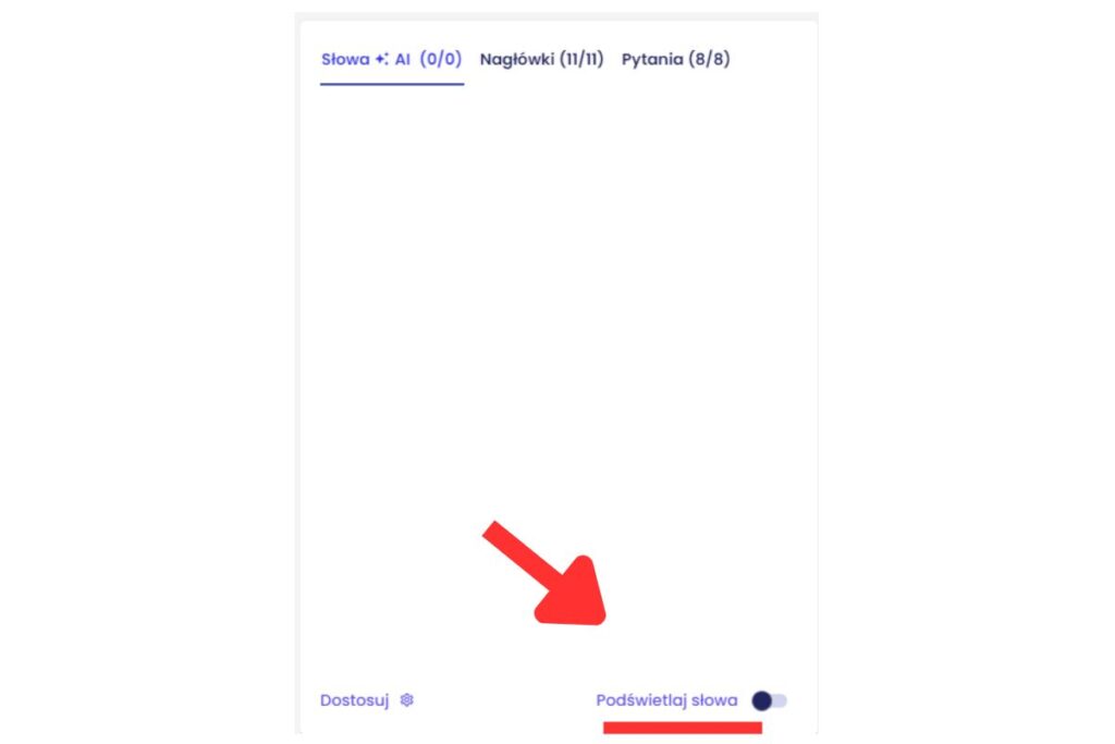 Podświetlanie słów kluczowych w tekście w Senuto Writer